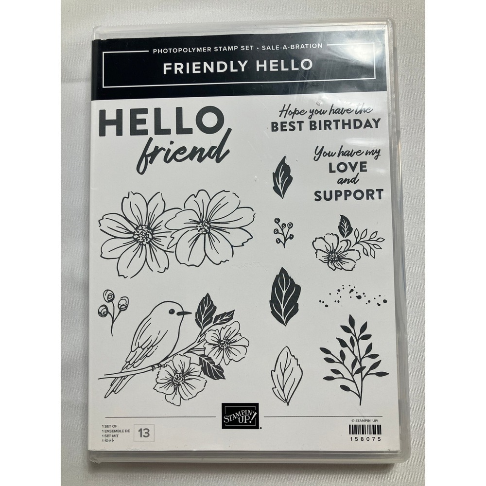 Stampin Up Photopolymer‎ Stamp Set Friendly Hello Saleabration Bird Flowers